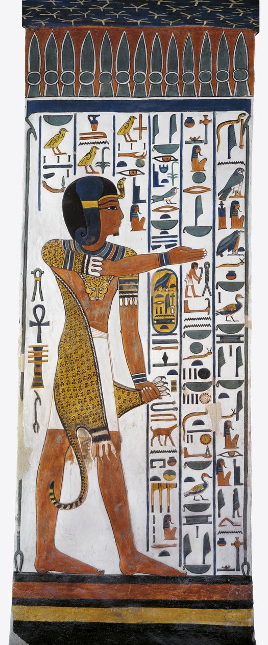 Egipt, Teby, Luksor, Dolina Królowych, Grób Nefertari, malowidło ścienne boga Horusa w komorze grobowej z XIX dynastii autorstwa Egyptian 19th Dynasty