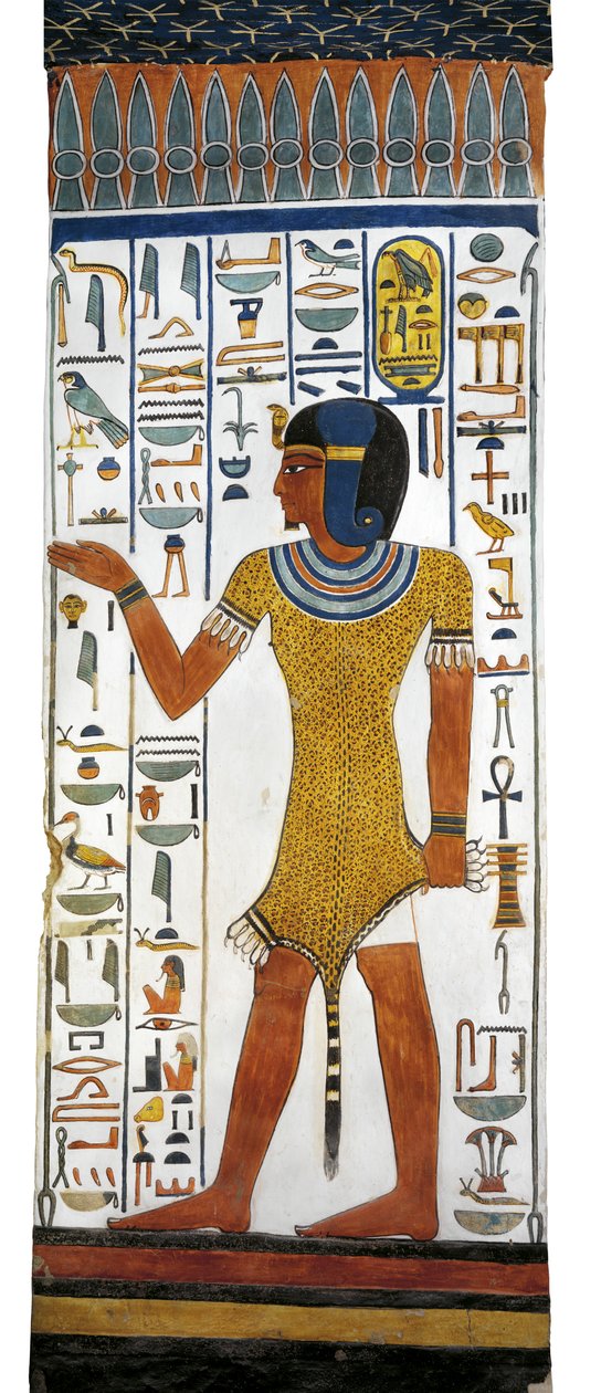 Egipt, Teby, Luksor, Dolina Królowych, Grób Nefertari, malowidło ścienne na filarze komory grobowej z XIX dynastii autorstwa Egyptian 19th Dynasty