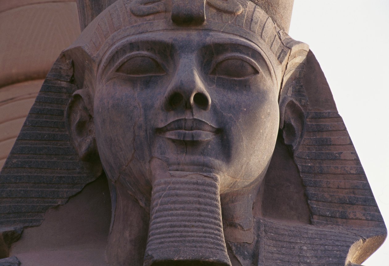 Twarz siedzącego posągu Ramzesa II, Nekropolia Tebańska (Lista światowego dziedzictwa UNESCO) autorstwa Egyptian 19th Dynasty