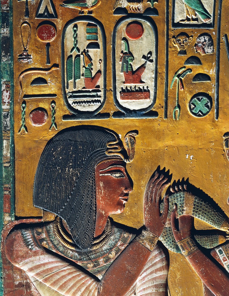 Bogini Hathor ofiarowuje swój naszyjnik faraonowi (niska ulga) autorstwa Egyptian 19th Dynasty