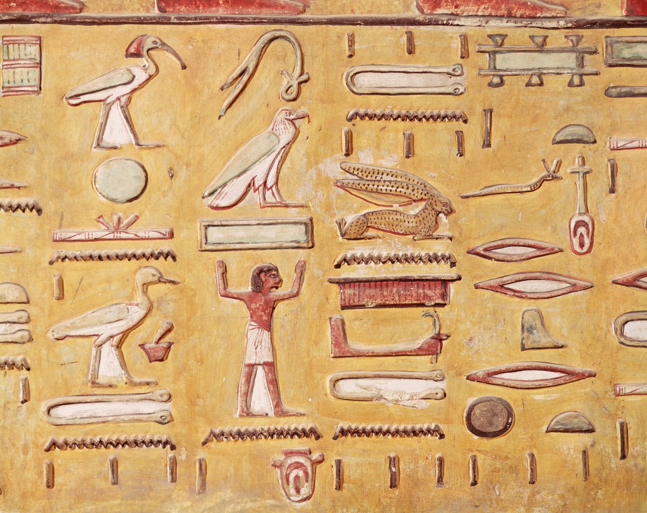 Hieroglify, z grobowca Setiego I, Nowe Królestwo (malarstwo ścienne) autorstwa Egyptian 19th Dynasty