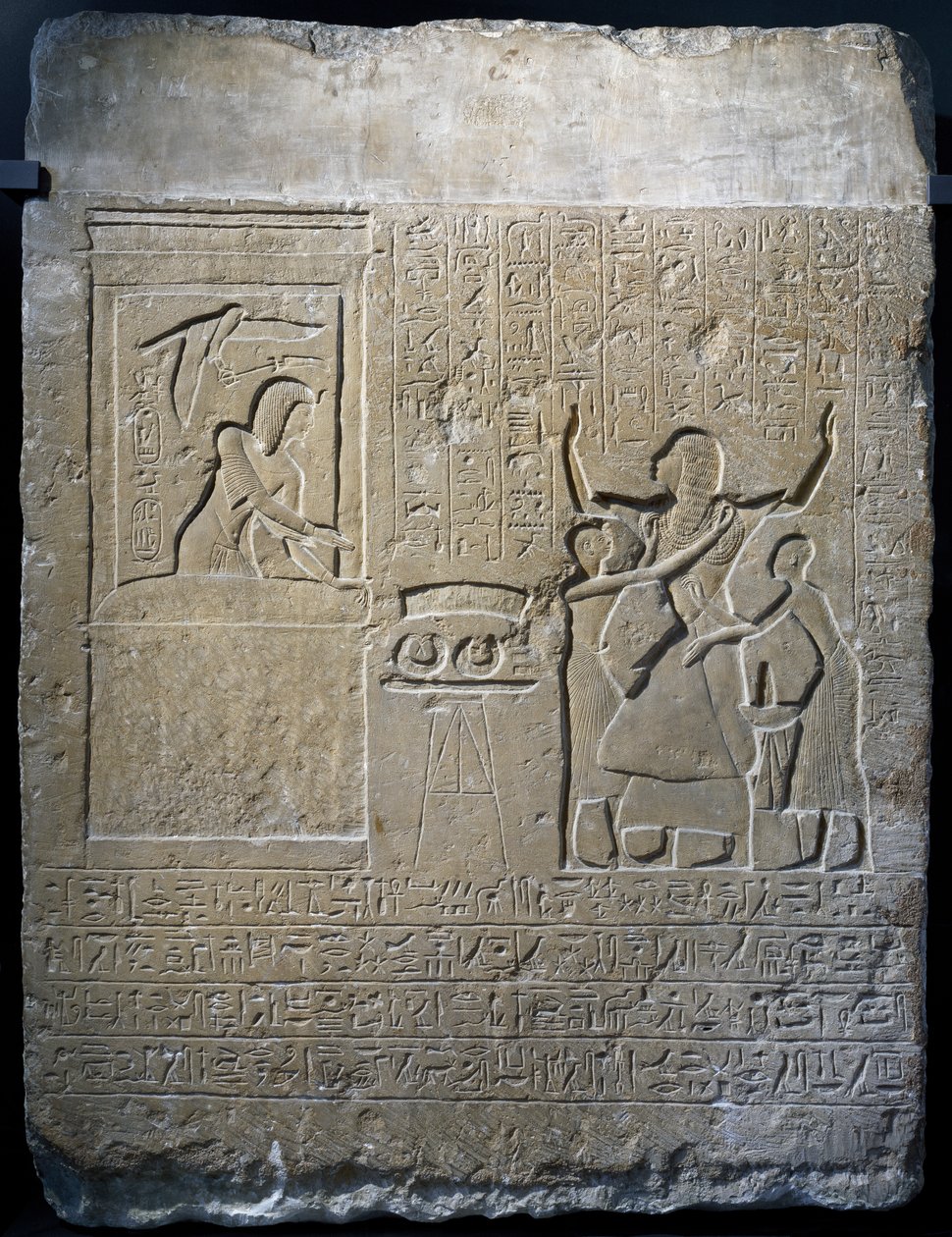 Hormin, szef haremu króla, nagrodzony złotymi naszyjnikami podarowanymi mu przez Setiego I, wapienna stela autorstwa Egyptian 19th Dynasty