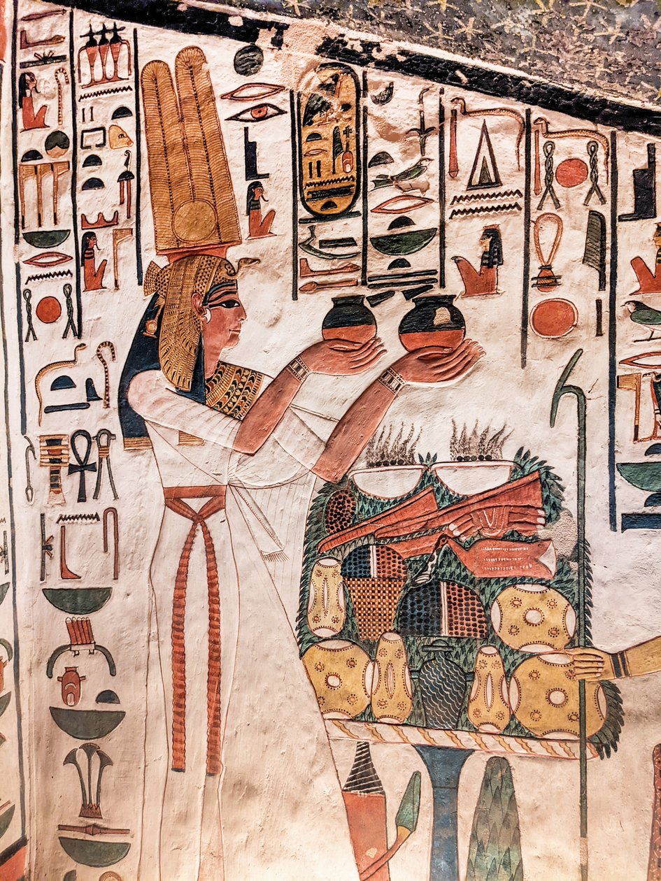 Nefertari składa ofiarę z grobowca Nefertari (malowidło ścienne) autorstwa Egyptian 19th Dynasty