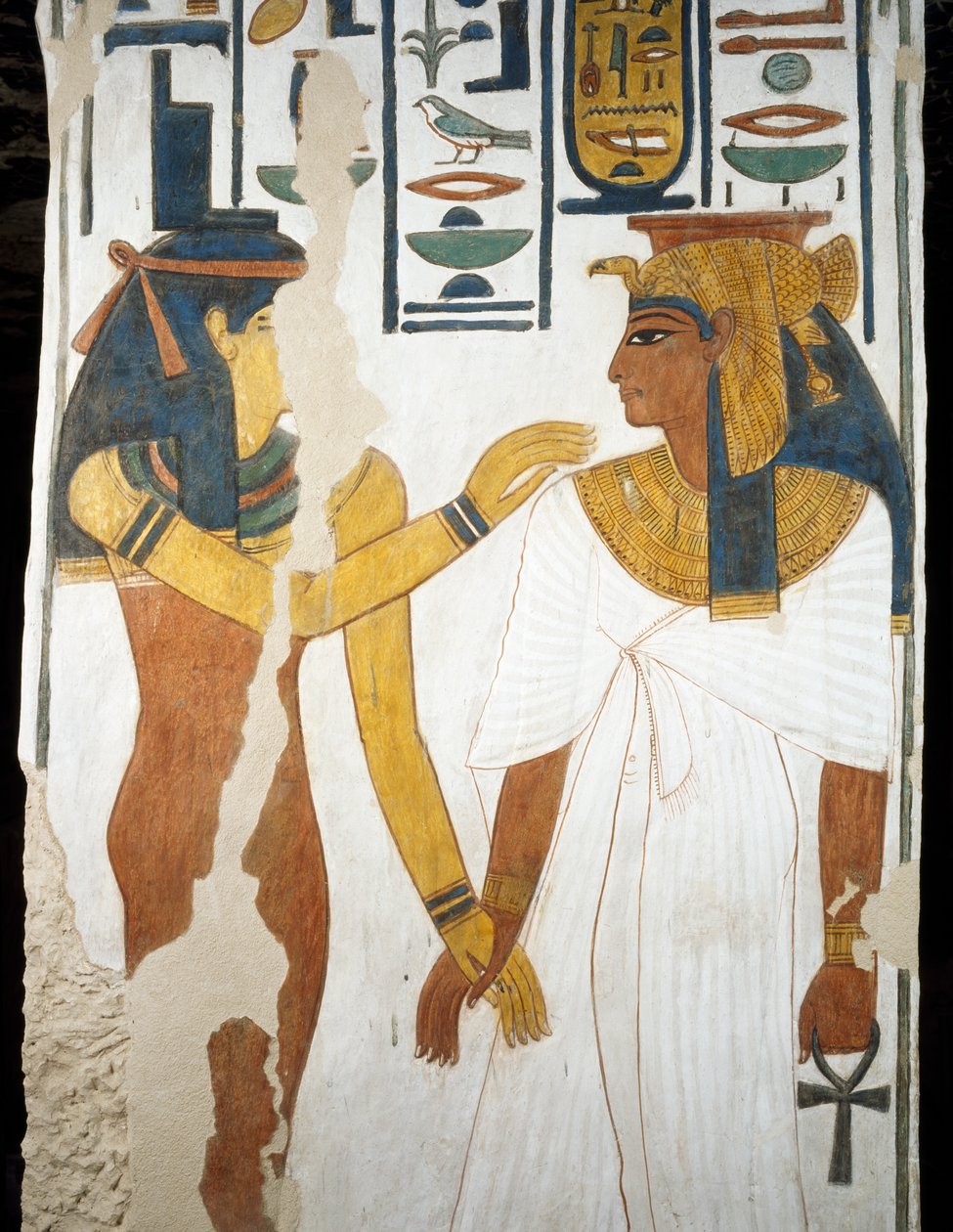 Nefertari, fragment fresków w drugiej komorze grobowca Nefertari, Dolina Królowych, Luksor, Teby (Lista Światowego Dziedzictwa UNESCO autorstwa Egyptian 19th Dynasty