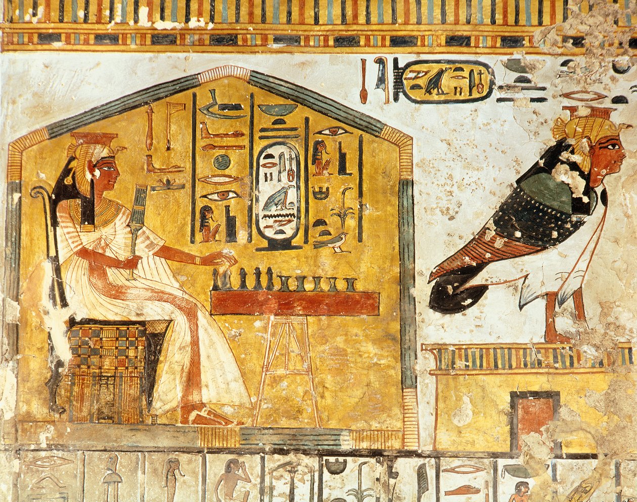 Nefertari grająca w senet, fragment malowidła ściennego z grobowca królowej Nefertari, Nowe Królestwo autorstwa Egyptian 19th Dynasty