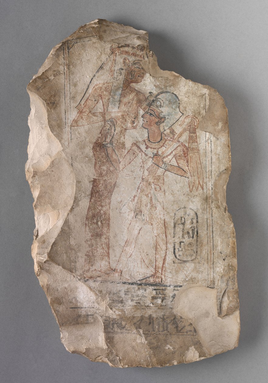 Ostracon: Ramzes II karmiony przez boginię, ok. 1279-1213 pne autorstwa Egyptian 19th Dynasty