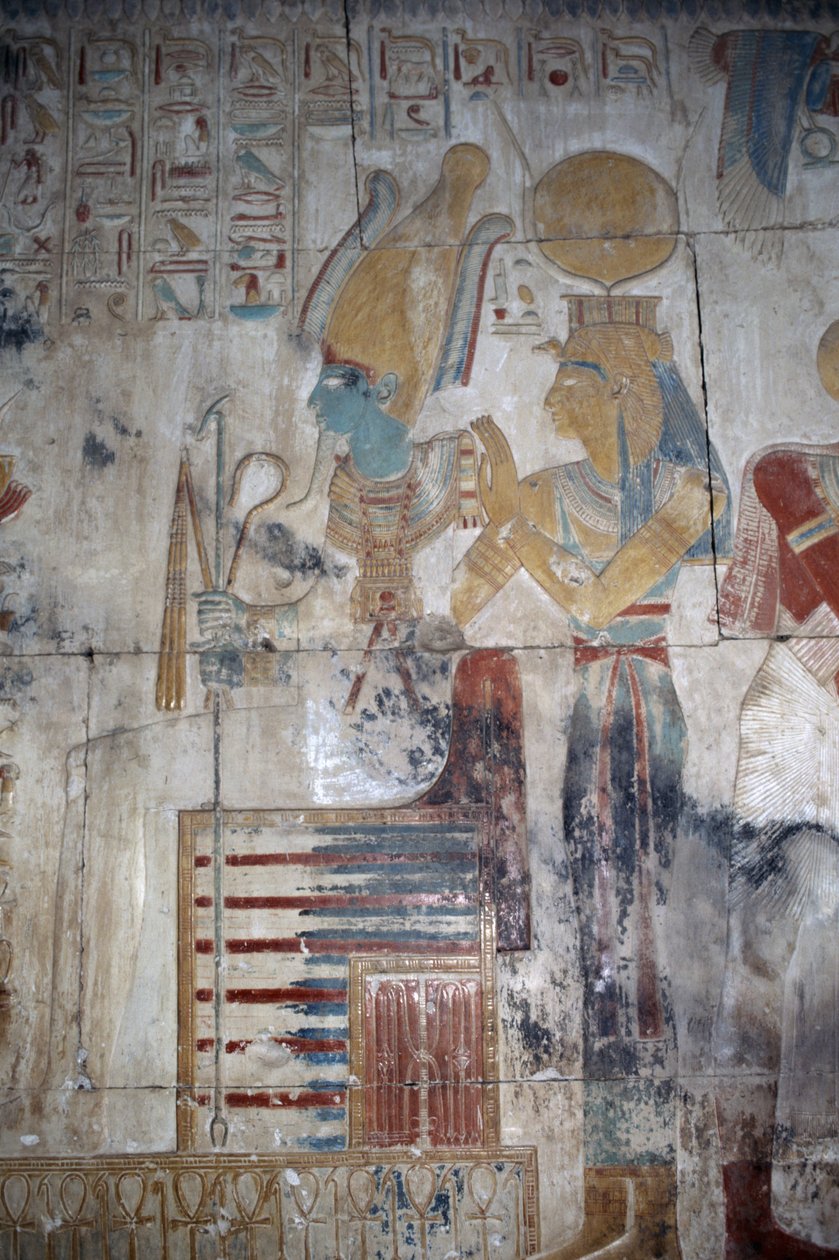 Malowany relief, kaplica Ozyrysa, świątynia Setiego I autorstwa Egyptian 19th Dynasty