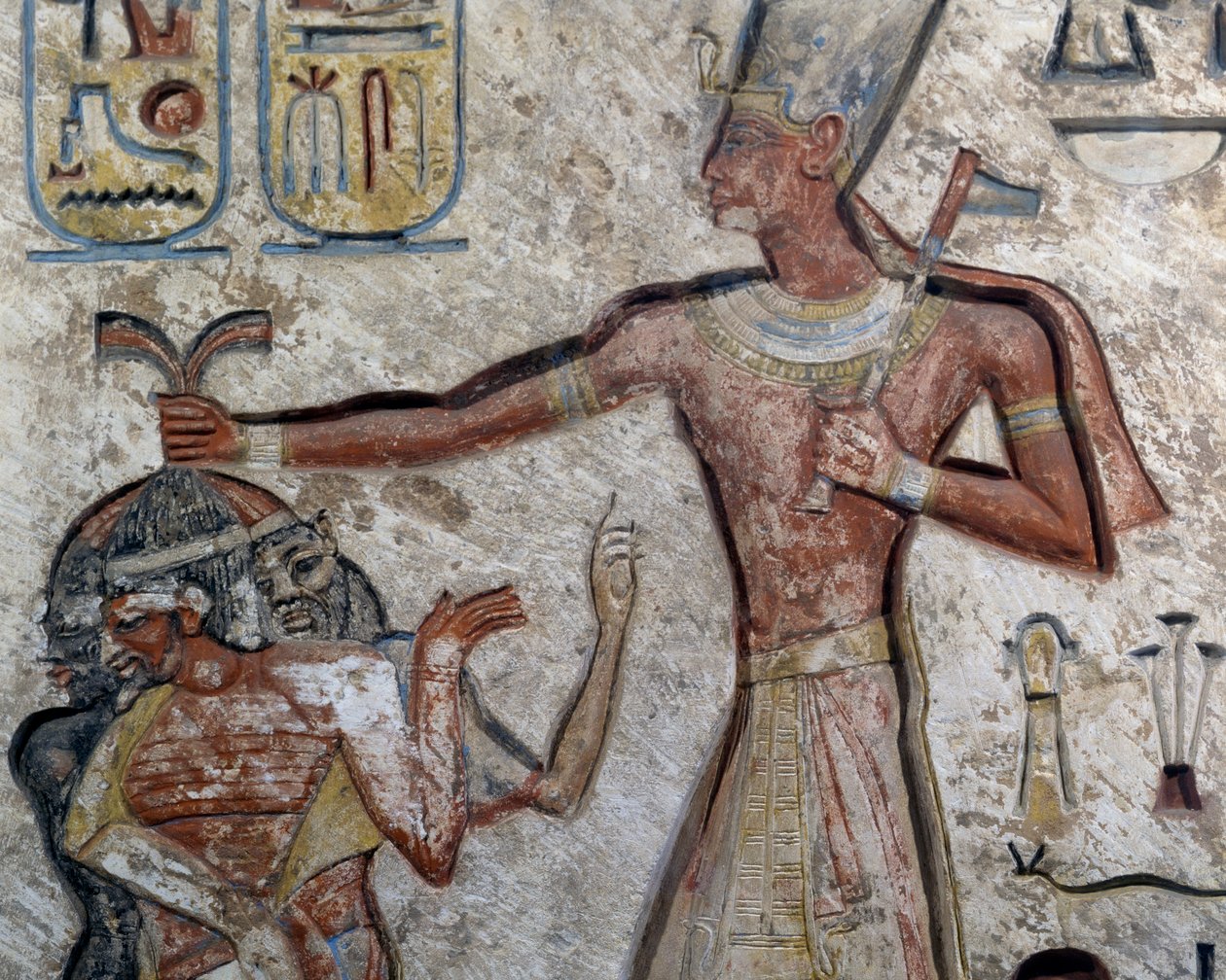 Ramzes II trzymający więźniów za włosy, detal, cywilizacja egipska, Nowe Państwo, dynastia XIX autorstwa Egyptian 19th Dynasty