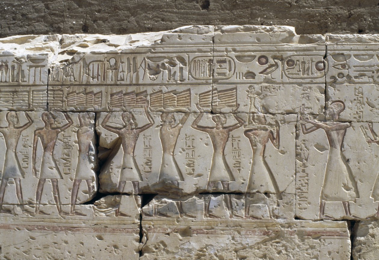 Relief, świątynia Ramzesa II, Abydos, Egipt, cywilizacja egipska, Nowe Państwo, dynastia XIX (zdjęcie ilustracyjne) autorstwa Egyptian 19th Dynasty