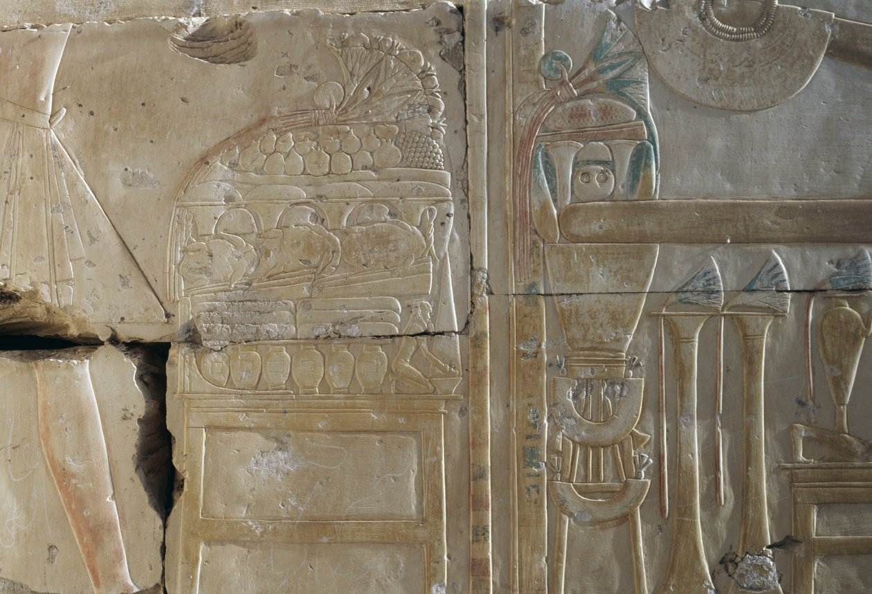 Relief, świątynia Ramzesa II, Abydos, Egipt, cywilizacja egipska, Nowe Państwo, dynastia XIX (zdjęcie ilustracyjne) autorstwa Egyptian 19th Dynasty