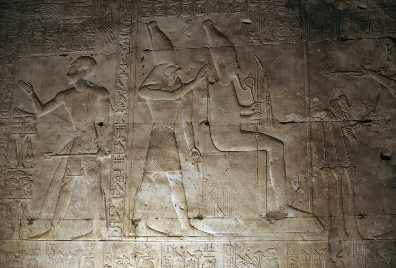 Relief, świątynia Setiego I, Abydos, Egipt, cywilizacja egipska, Nowe Państwo, dynastia XIX (zdjęcie ilustracyjne) autorstwa Egyptian 19th Dynasty