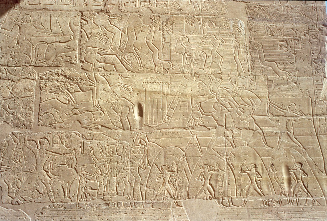 Relief przedstawiający wojska egipskie szturmujące miasto Hetytów Dapur, z Wielkiej Sali Hypostyle, New Kingdom, C.1297-1185 pne autorstwa Egyptian 19th Dynasty
