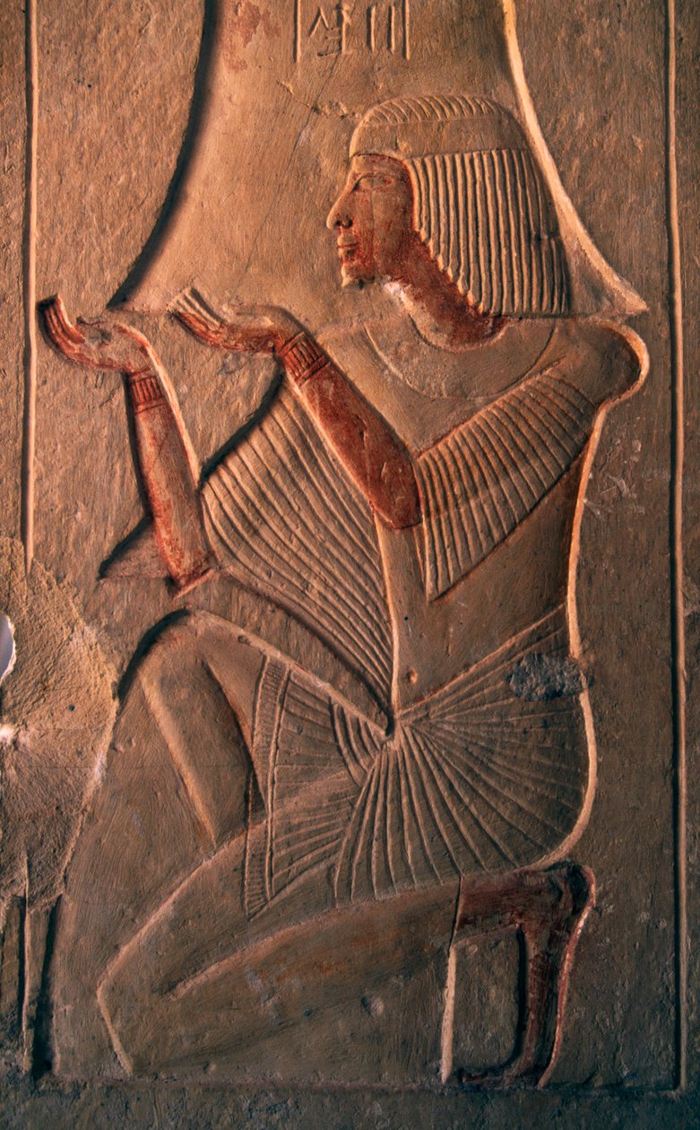 Relief przedstawiający adorującą postać, grobowiec Letycji, Sakkara, Egipt, cywilizacja egipska, Nowe Państwo, XIX dynastia autorstwa Egyptian 19th Dynasty