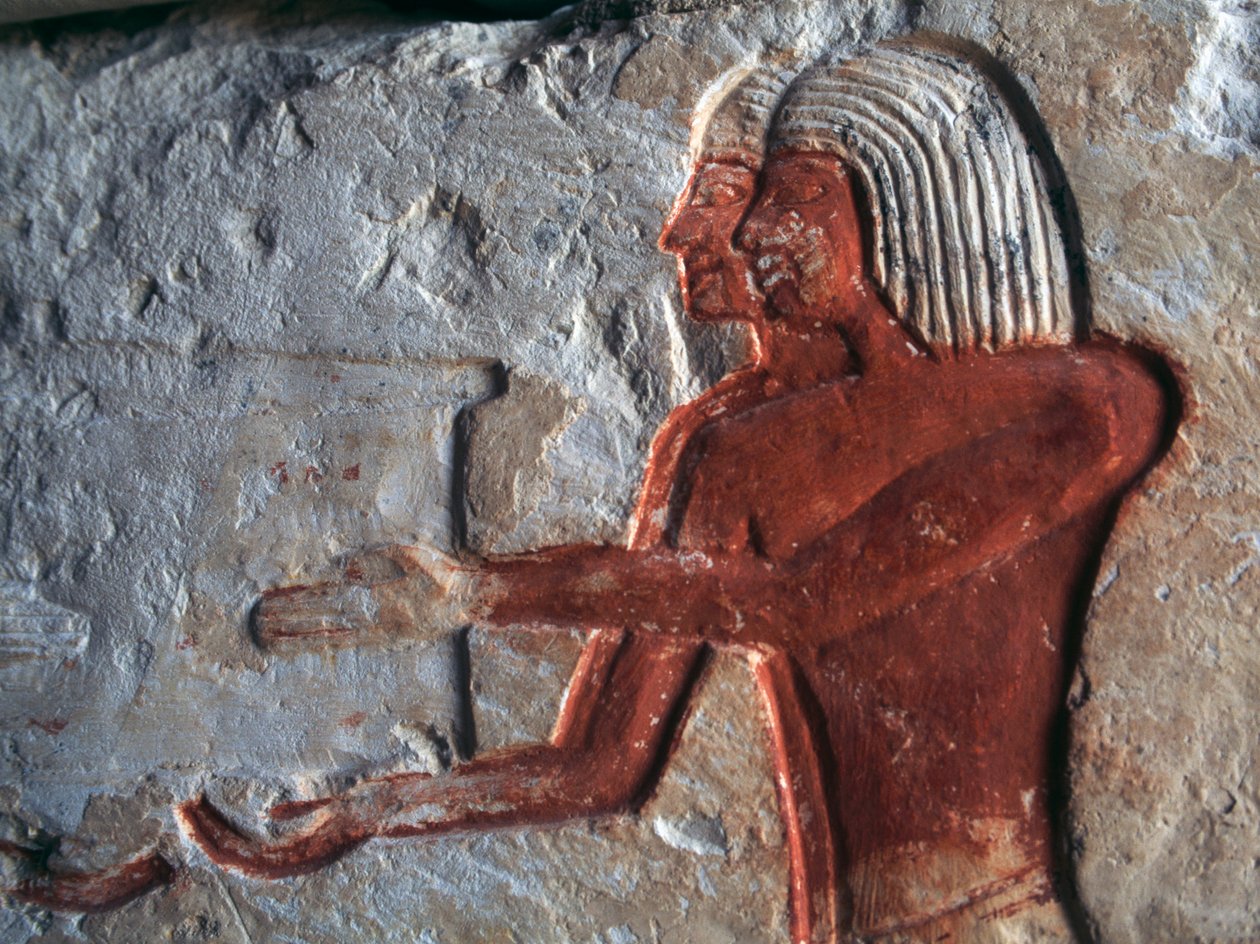 Płaskorzeźba przedstawiająca tragarzy, grobowiec Letei, Sakkara, Egipt, cywilizacja egipska, Nowe Państwo, XIX dynastia autorstwa Egyptian 19th Dynasty