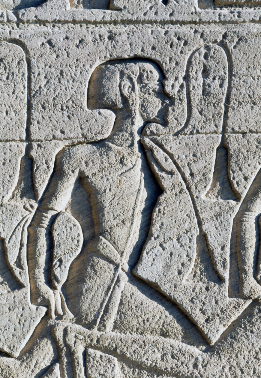 Relief przedstawiający więźnia z bitwy pod Kadesz, detal z podstawy tronów na fasadzie Wielkiej Świątyni Ramzesa II, Abu Simbel (Lista światowego dziedzictwa UNESCO) autorstwa Egyptian 19th Dynasty