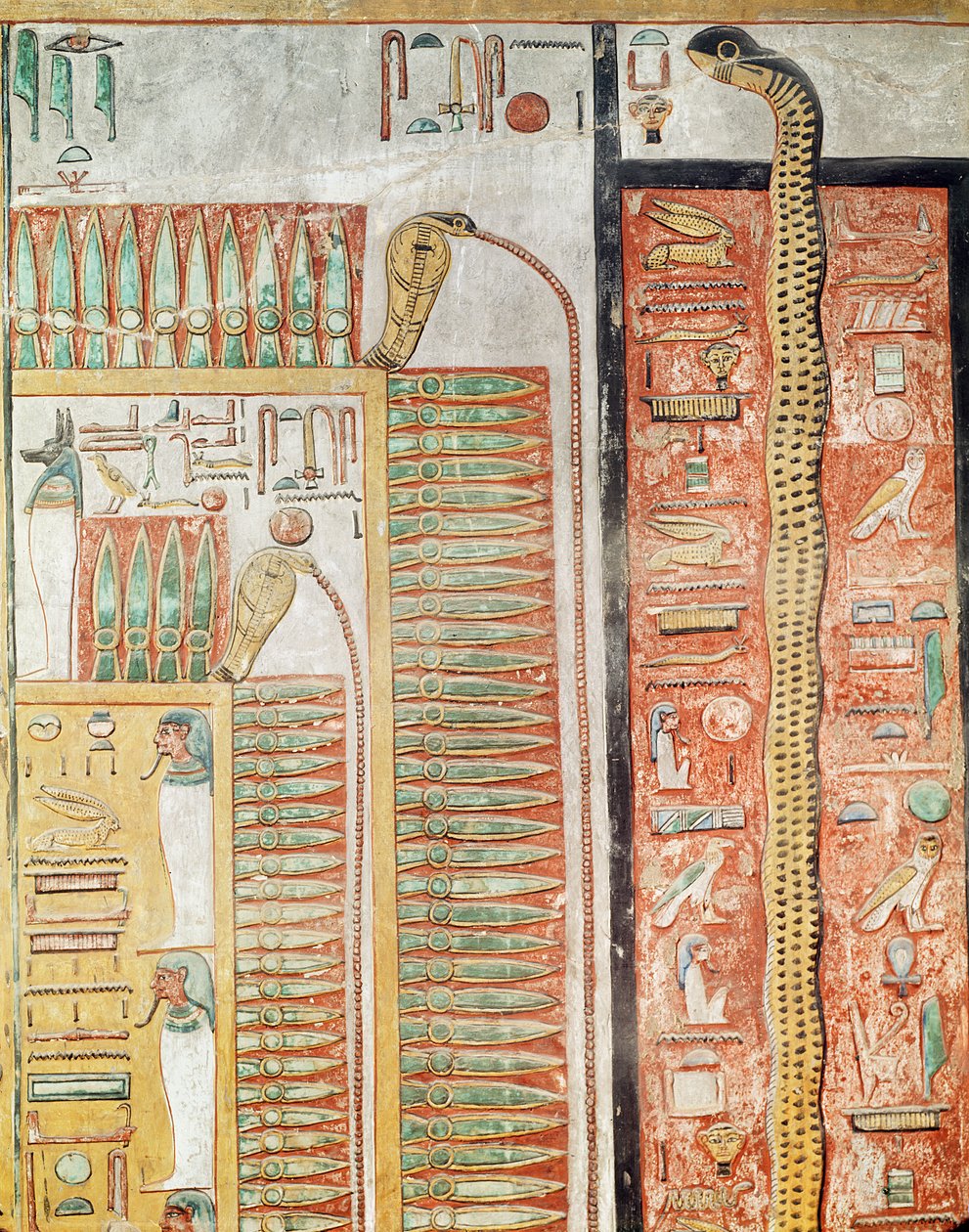 Relief przedstawiający ścieżkę, którą zmarli muszą przejść do życia pozagrobowego, z Grobowca Seti I (ok. 1294-1279 pne) Nowe Królestwo (malowany wapień) autorstwa Egyptian 19th Dynasty