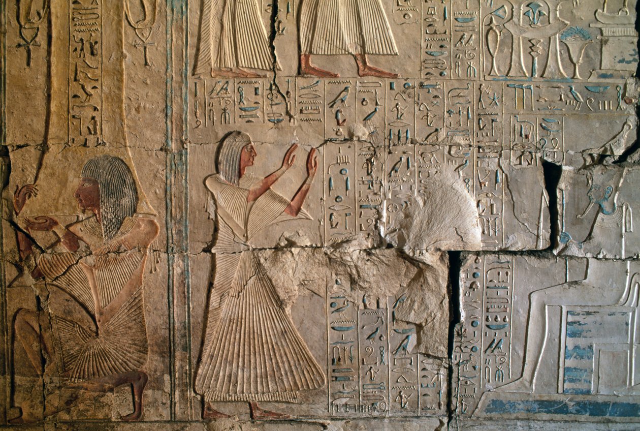 Relief z grobowca Netcherouymesa, wysokiego urzędnika Ramzesa II, Sakkara, cywilizacja egipska, Nowe Państwo, dynastia XIX autorstwa Egyptian 19th Dynasty