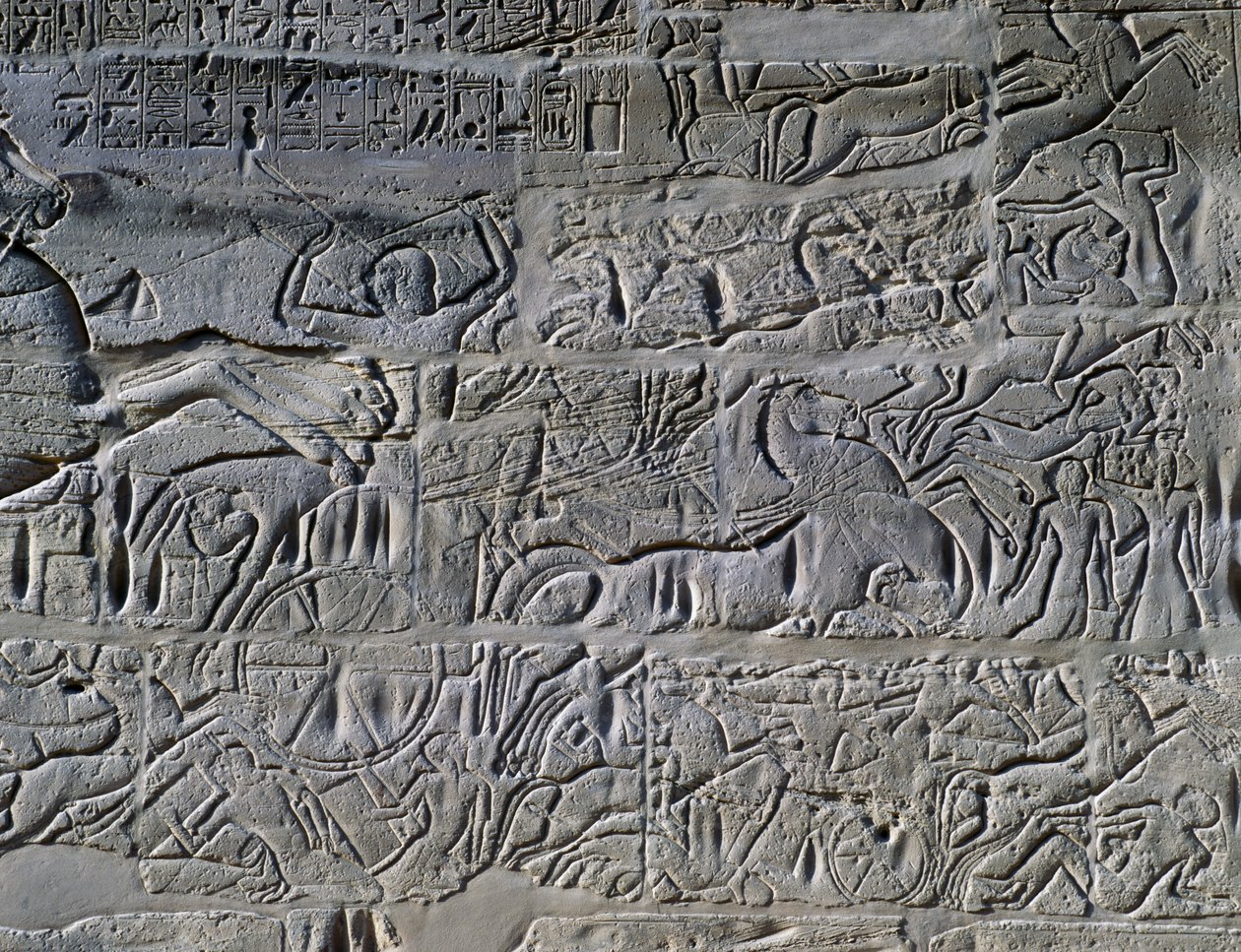 Kampanie Setiego I w Syrii i Palestynie, relief, północna zewnętrzna ściana Wielkiej Sali Hypostylowej, kompleks świątynny w Karnaku (Lista światowego dziedzictwa UNESCO) autorstwa Egyptian 19th Dynasty