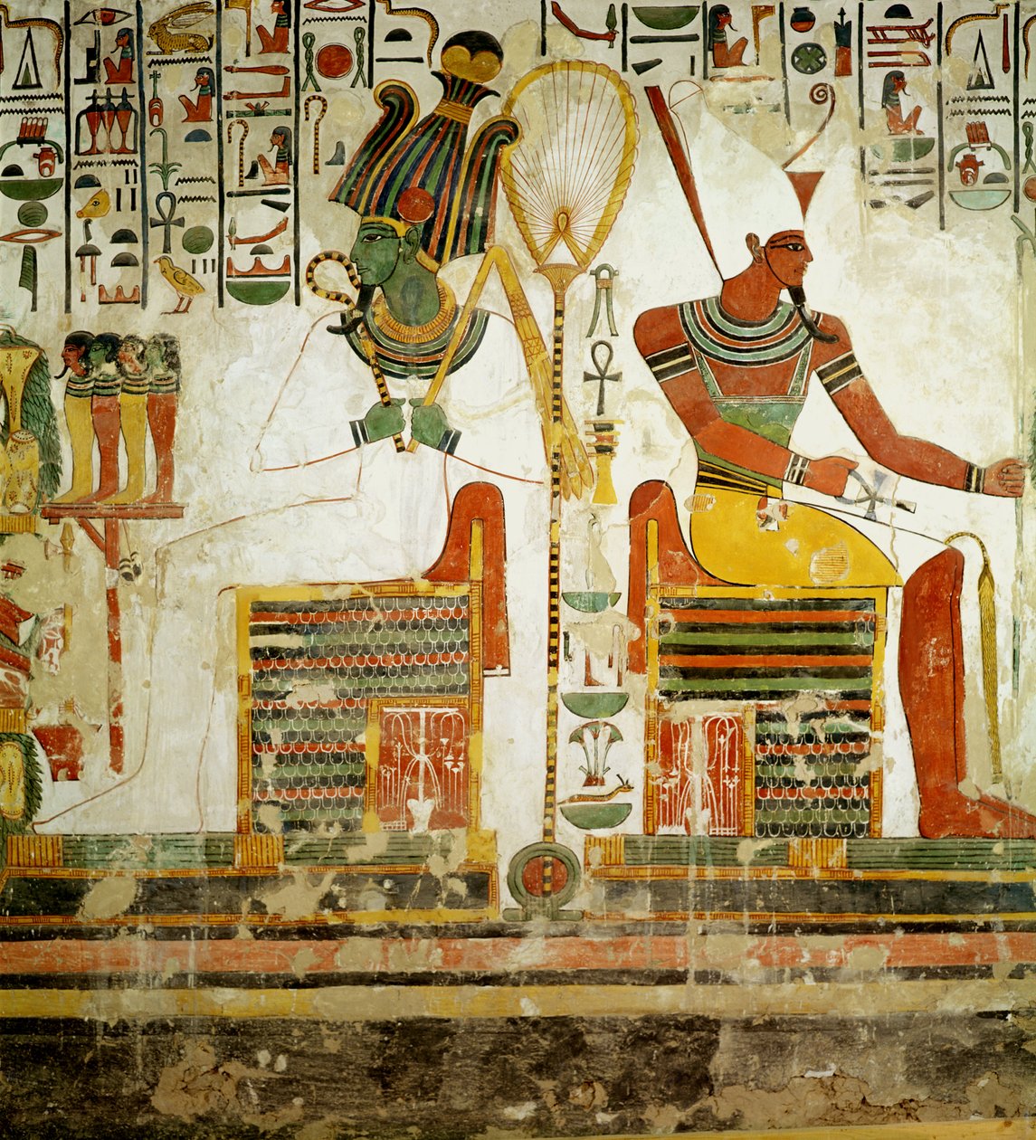 Bogowie Ozyrys i Atum, z grobowca Nefertari, Nowe Królestwo (malarstwo ścienne) autorstwa Egyptian 19th Dynasty