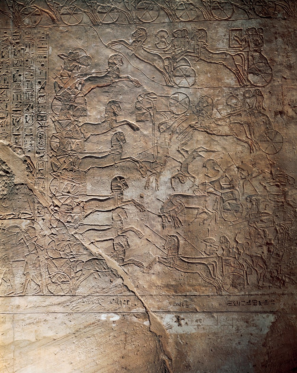 Taistelu egyptiläisten ja heettiläisten välillä Kadeshissa, helpotus, Abu Simbelin päätemppeli (Unescon maailmanperintöluettelo puola) autorstwa Egyptian 19th Dynasty