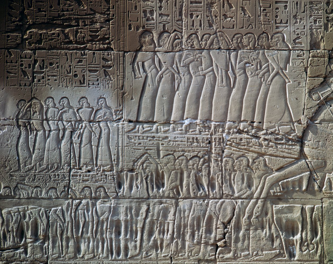 Podboje Setiego I w Syrii i Palestynie, relief, zewnętrzna ściana Wielkiej Sali Hipostylowej, Świątynia Amona, kompleks świątynny w Karnaku (Lista światowego dziedzictwa UNESCO) autorstwa Egyptian 19th Dynasty