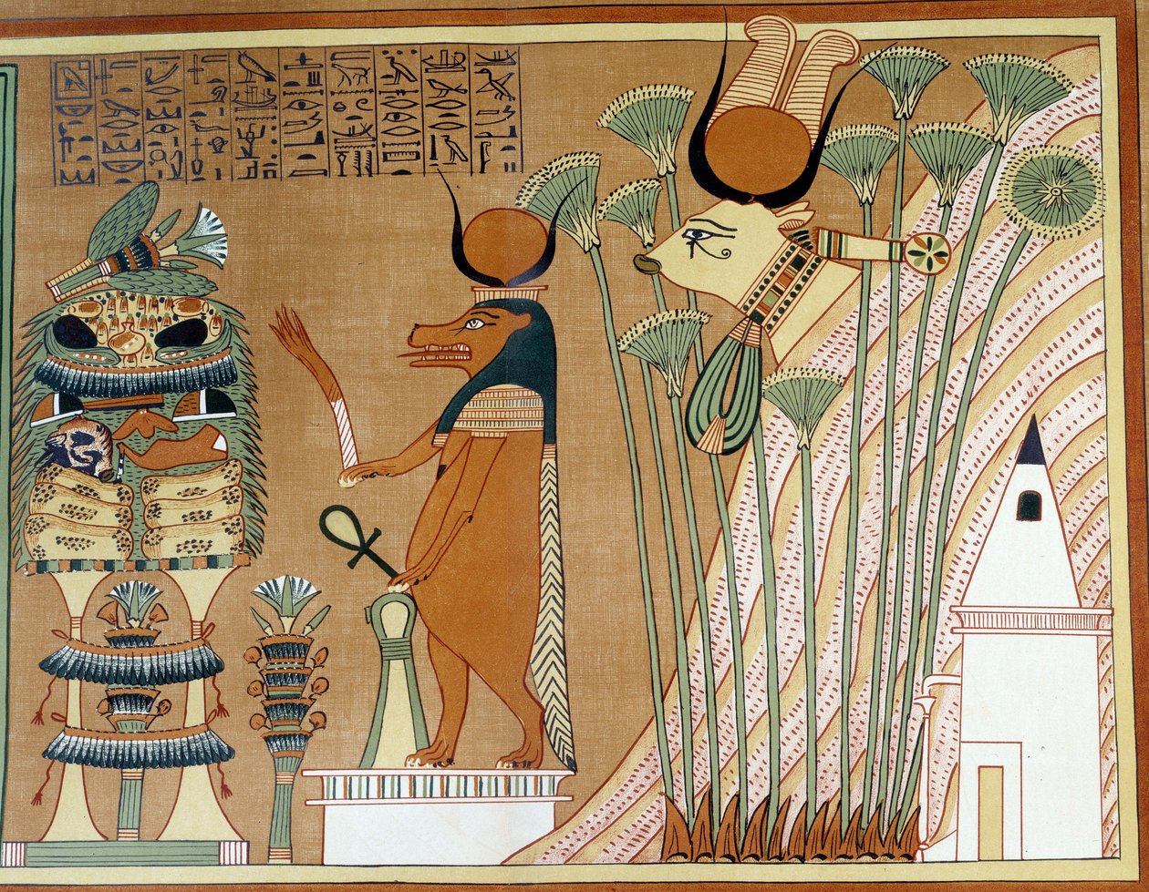 Thoueris i Hathor w papirusie. Kolegium jest podobne do papirusu Ani z Teb autorstwa Egyptian 19th Dynasty