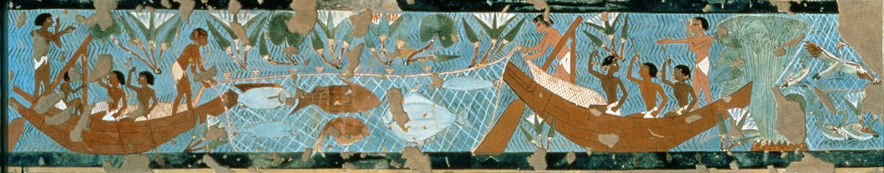 Malowidło ścienne z grobowca Ipuy, Teby, przedstawiające scenę rybacką, Nowe Królestwo, ok. 1275 pne (malowany wapień) autorstwa Egyptian 19th Dynasty