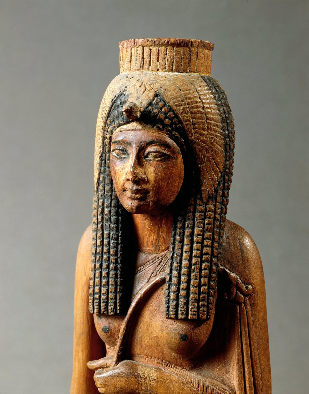 Drewniany posąg Ahmes Nefertari, żony Amenhotepa I, z Deir el-Medina, detal, popiersie, Nowe Państwo, XIX dynastia autorstwa Egyptian 19th Dynasty