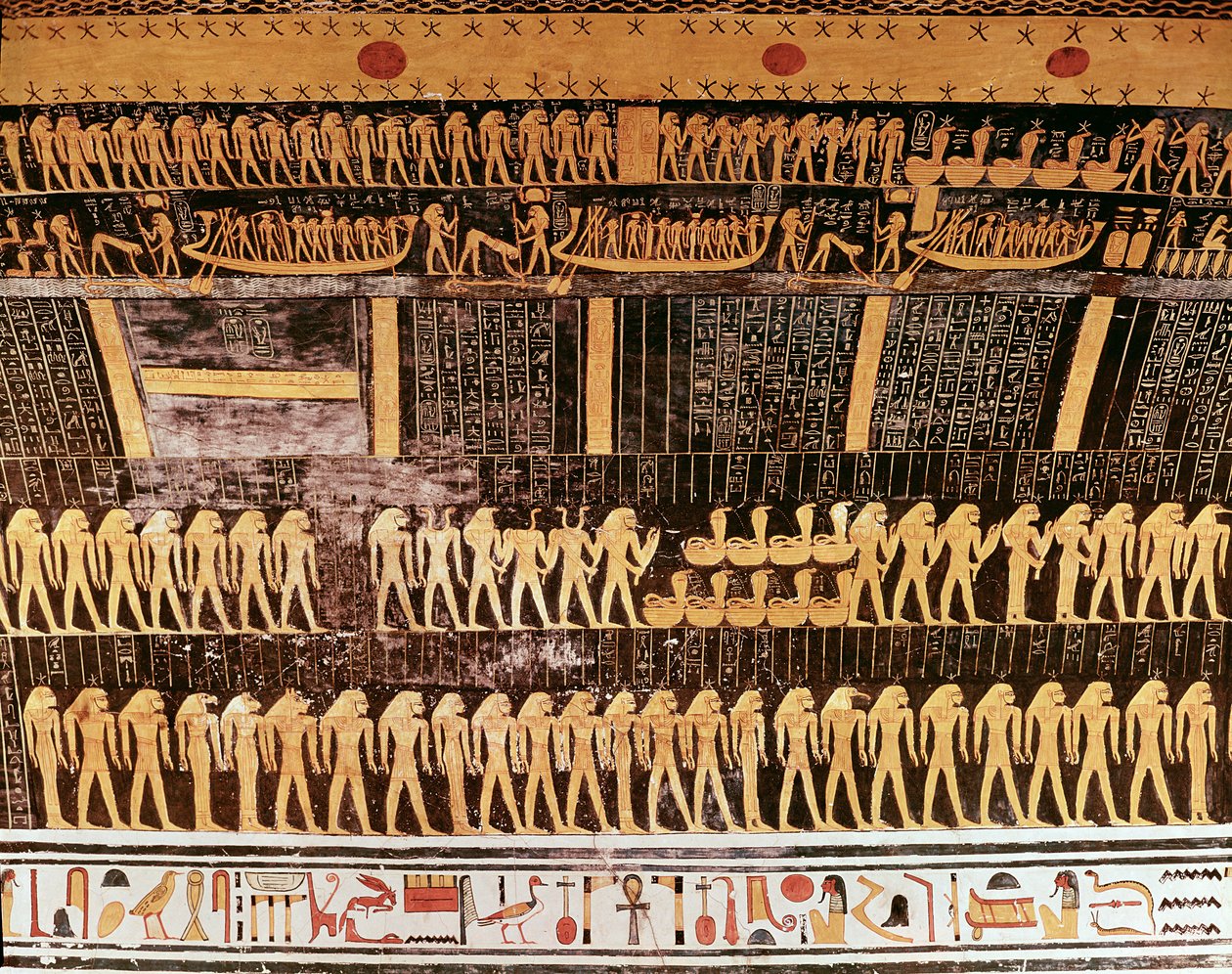Fragment Księgi Dnia z sufitu komory grobowej Grobu Ramzesa VI (r.1143-1136 pne) Nowe Królestwo (malowidło ścienne) autorstwa Egyptian 20th Dynasty