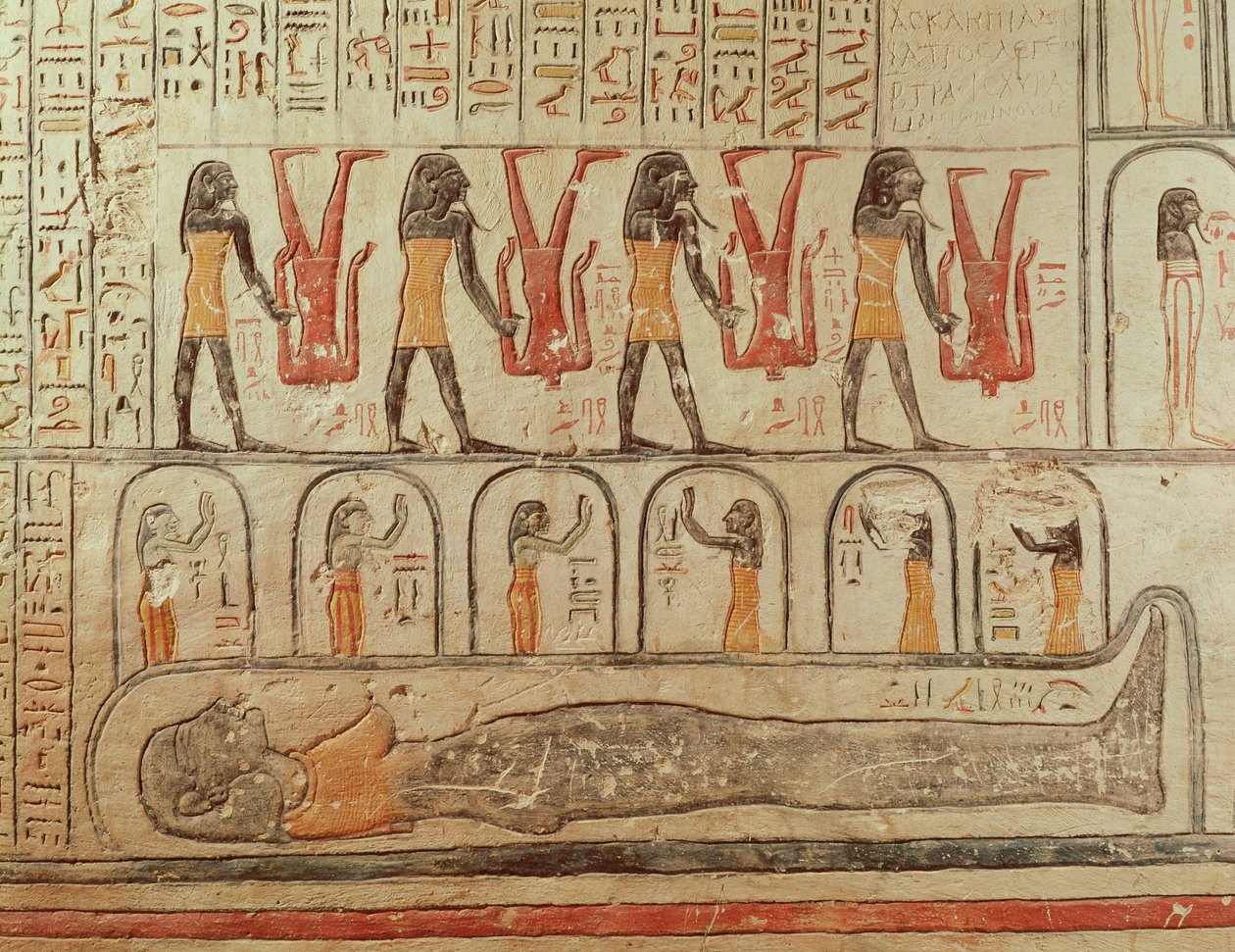 Fragment z Księgi Ziemi, z komory grobowej Grobu Ramzesa VI (r.1143-1136 pne) Nowe Państwo (malowidło ścienne) autorstwa Egyptian 20th Dynasty
