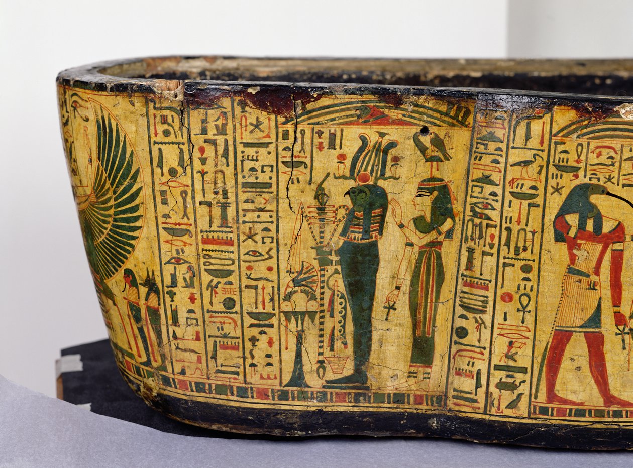 Szczegół zewnętrznej podstawy trumny mumii Nesyamona, prawdopodobnie znaleziony w Deir El-Bahri, Nowe Królestwo, ok. 1100 pne (malowane drewno) autorstwa Egyptian 20th Dynasty