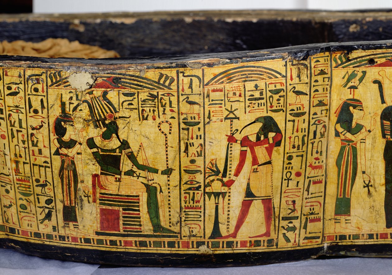 Szczegół zewnętrznej podstawy trumny mumii Nesyamona, prawdopodobnie znaleziony w Deir El-Bahri, Nowe Królestwo, ok. 1100 pne (malowane drewno) autorstwa Egyptian 20th Dynasty