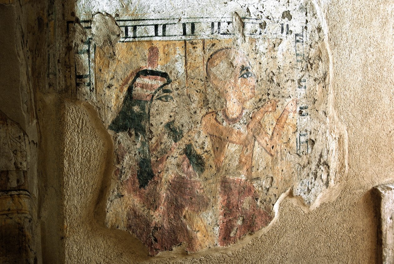 Antyk egipski: przedstawienie Szuroya i jego żony w kulcie. Malowidło z grobowca Szuroy (TT13). XX dynastia. 1190-1077 p.n.e. Nekropola Dra Abu el-Naga, zachodni brzeg Luksoru, Egipt autorstwa Egyptian 20th Dynasty