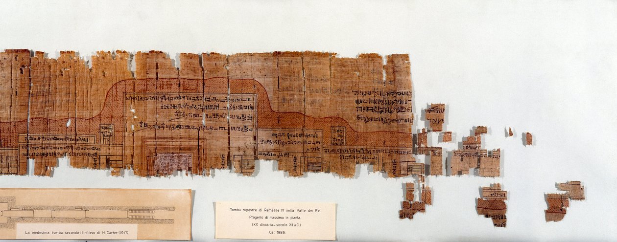 Egipskie antyki: papirus przedstawiający plan grobu faraona Ramzesa IV (1154-1143 pne) XX dynastii. Turyn, muzeum egipskie autorstwa Egyptian 20th Dynasty