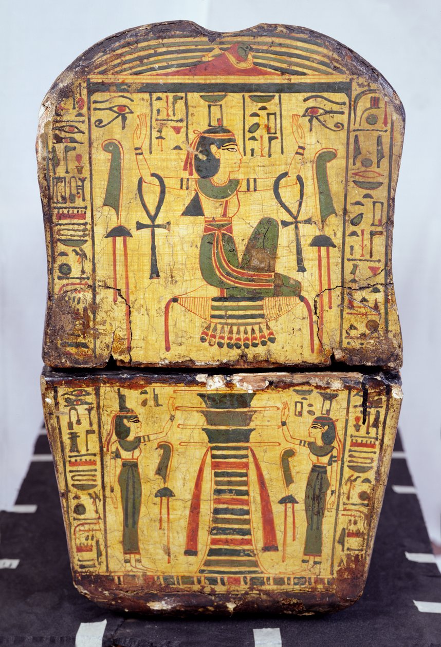 Widok końca trumny mumii Nesyamona, prawdopodobnie znalezionej w Deir El-Bahri, Nowe Królestwo, ok. 1100 pne (malowane drewno) autorstwa Egyptian 20th Dynasty