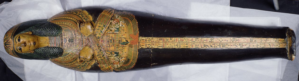 Wewnętrzna pokrywa mumii Nesyamona, prawdopodobnie znaleziona w Deir El-Bahri, Nowe Królestwo, ok. 1100 pne (malowane drewno) autorstwa Egyptian 20th Dynasty
