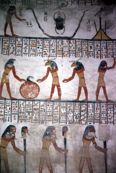 Mural z komory I w grobowcu Ramzesa VI, Nowe Królestwo (ok.1145-1137 pne) (malowidło ścienne) autorstwa Egyptian 20th Dynasty
