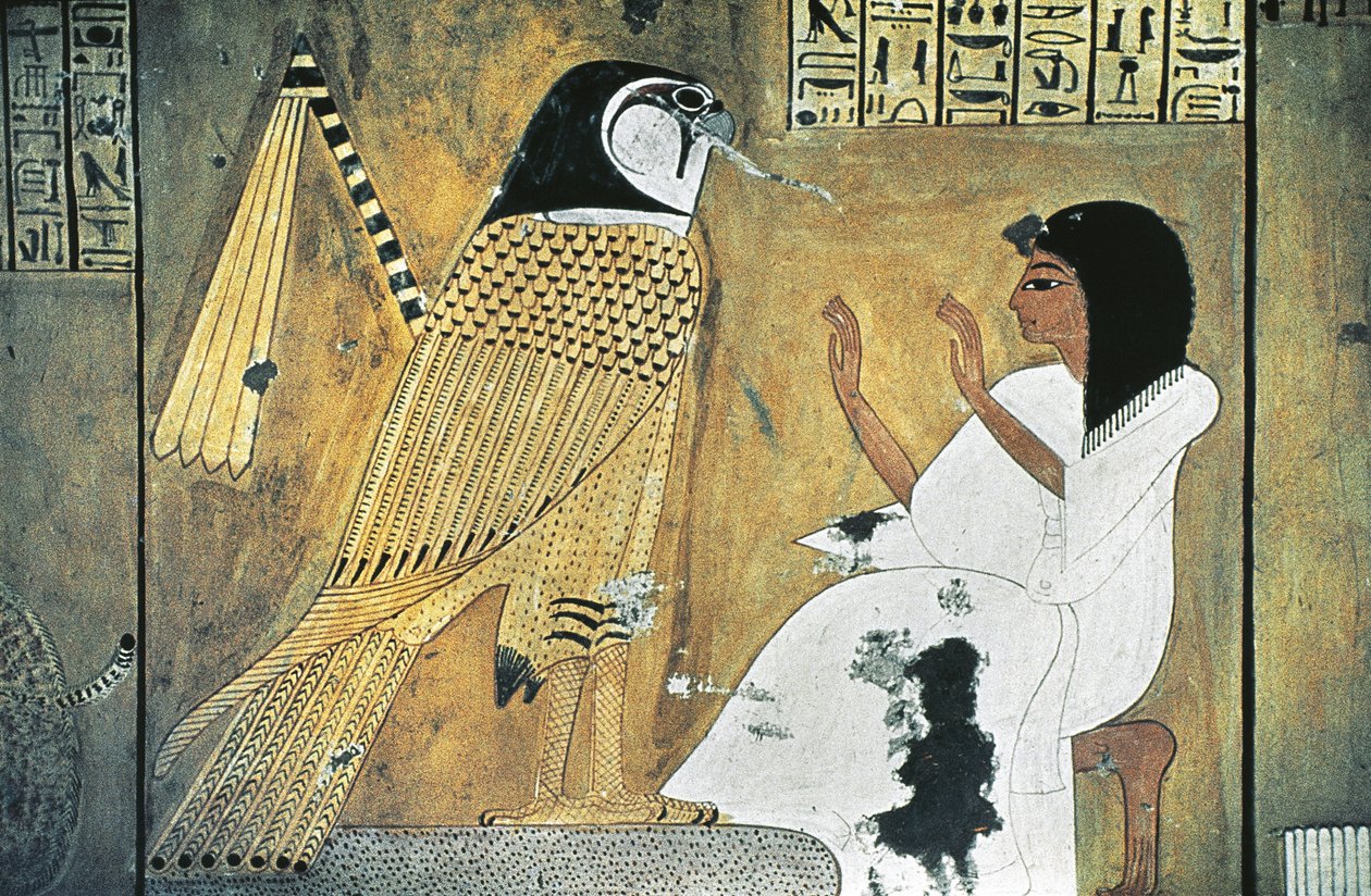 Malowidło ścienne przedstawiające scenę z Księgi Umarłych, przemianę w Złotego Sokoła autorstwa Egyptian 20th Dynasty