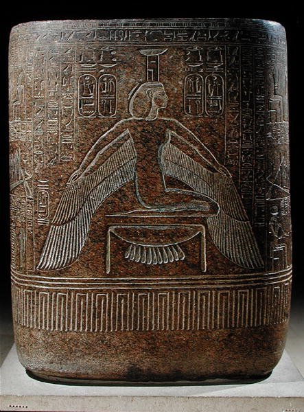 Neftyda chroniąca faraona, z sarkofagu Ramzesa III (ok. 1854-1153 pne) z jego grobowca w Dolinie Królów, Nowe Państwo (różowy granit) autorstwa Egyptian 20th Dynasty