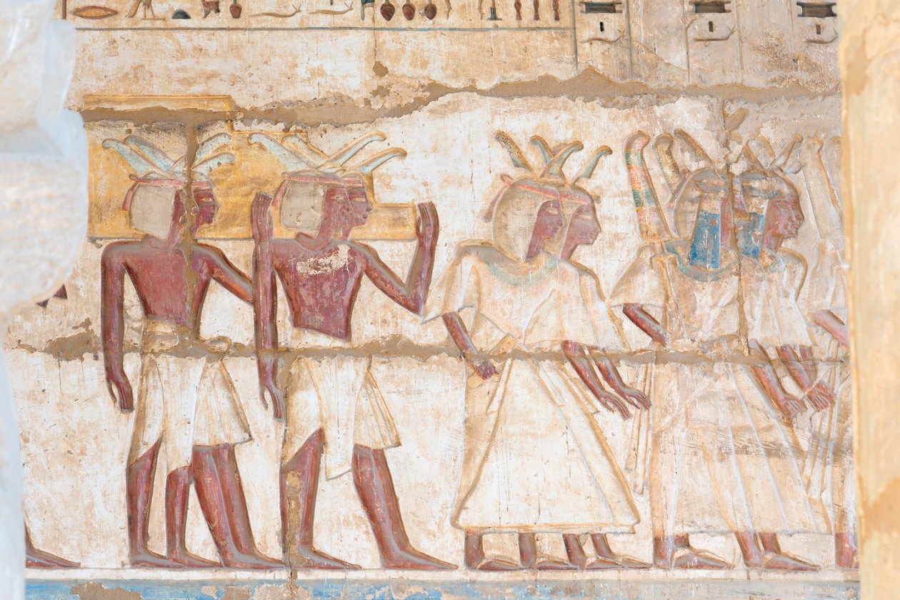 Malowany reliefowy obraz na sklepieniu autorstwa Egyptian 20th Dynasty