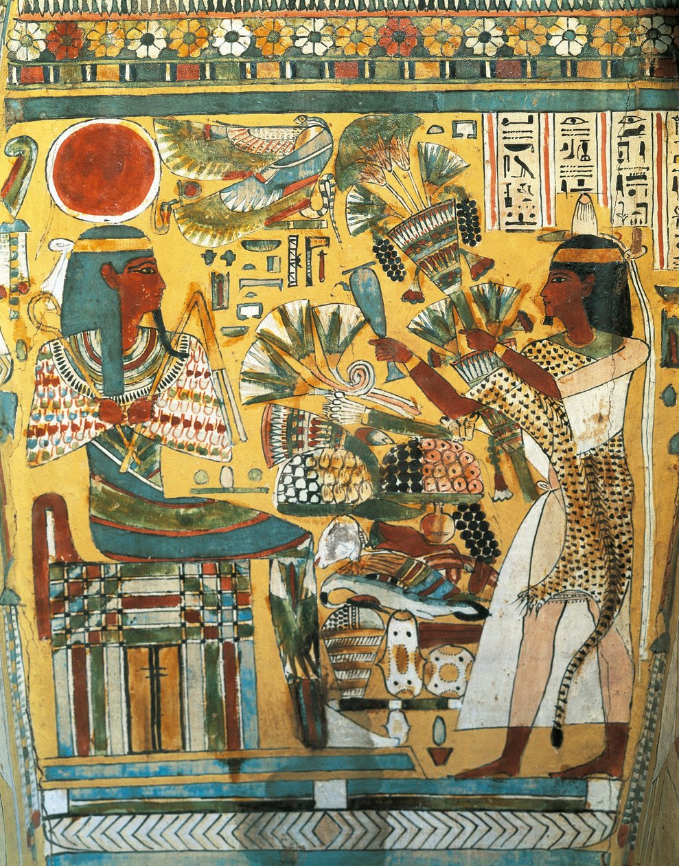 Sarkofag Ankt Ef Rhonson, skryba świątyni Amona, detal wnętrza: zmarły składający kwiaty bogu Zachodu, Nowe Państwo, XX dynastia autorstwa Egyptian 20th Dynasty