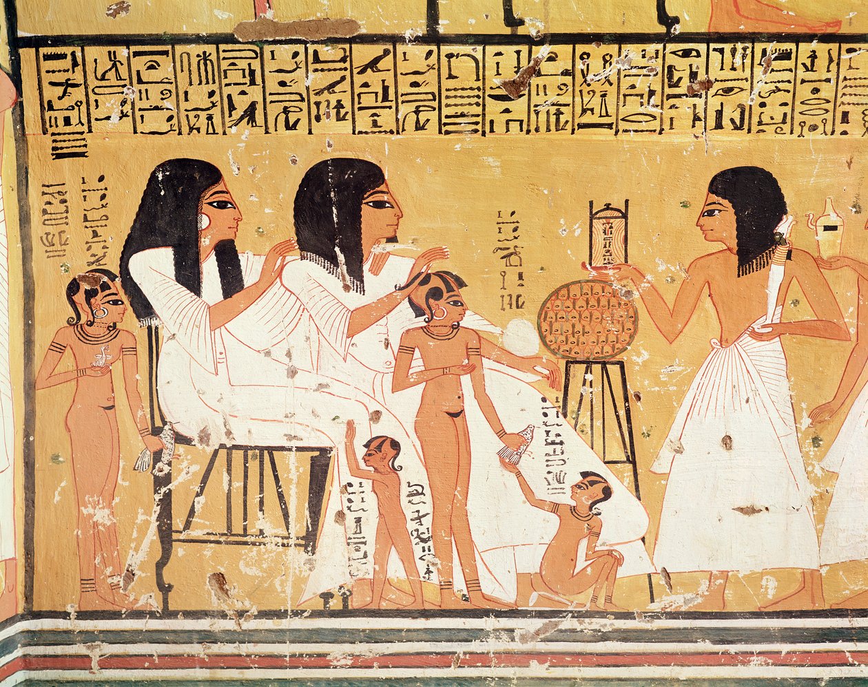Zmarli, ich rodzina i ich słudzy, z Grobowca Ankerkhe, Grobowce Robotników, Nowe Królestwo (mural) autorstwa Egyptian 20th Dynasty