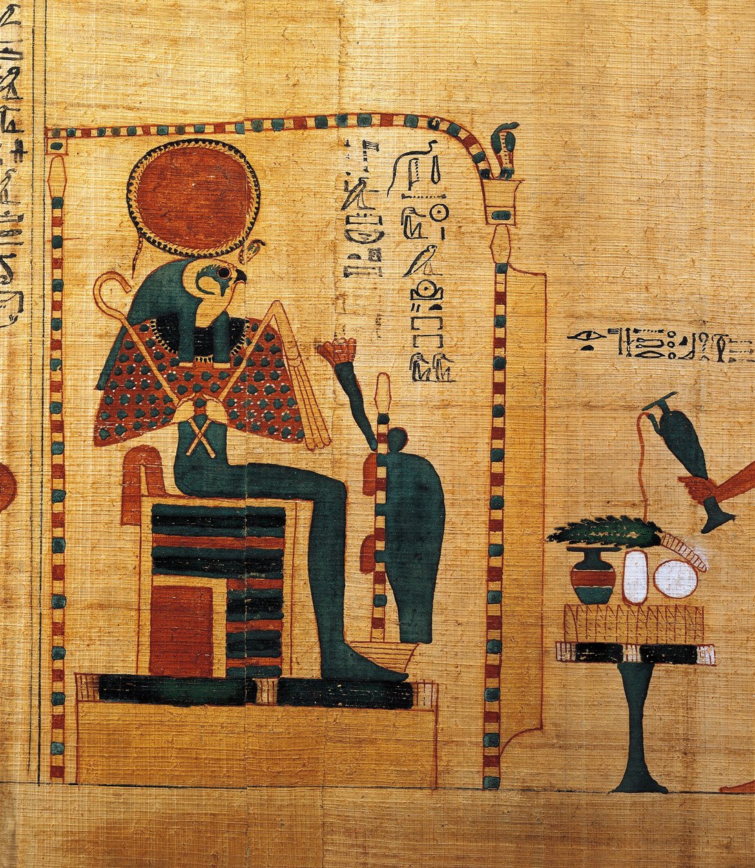 Mitologiczny papirus Imenemsaufa, głównego nosiciela Amona. Szczegół: bóg Ra-Harakhti autorstwa Egyptian 22nd Dynasty