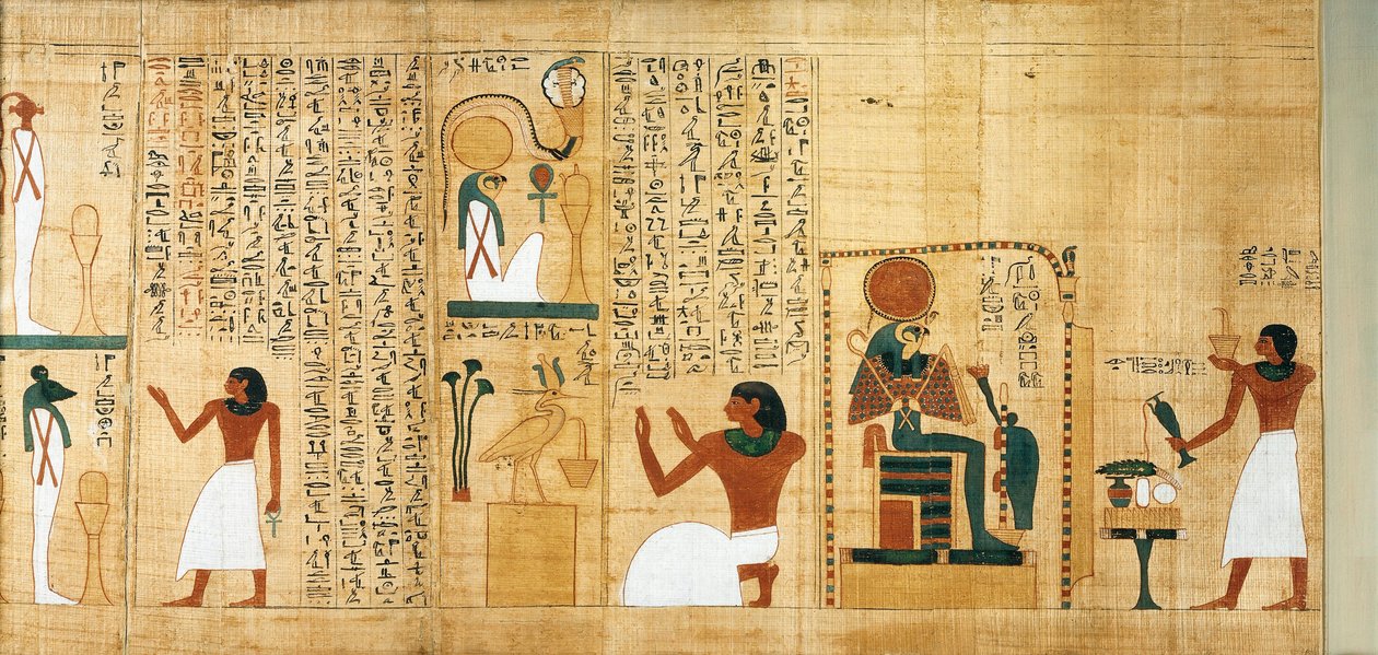 Mitologiczny papirus Imenemsaufa, głównego nosiciela Amona. Szczegół: okadzenie i libacje na cześć Ra-Harakhtiego autorstwa Egyptian 22nd Dynasty