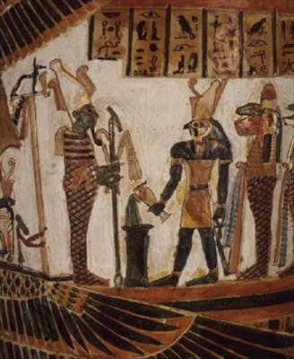 Ozyrys, detal z kartonu Nekhtefmeta, III Okres Przejściowy, ok. 934-889 p.n.e. (len otynkowany i malowany) autorstwa Egyptian 22nd Dynasty