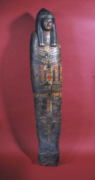 Sarkofag dla młodej kobiety zwanej Panią Domu Djed-montu-iues-ankh, żony Pamiu, Trzeci Okres Pośredni, 850-730 p.n.e. (polichromia gesso) (szczegóły patrz 83358) autorstwa Egyptian 22nd Dynasty