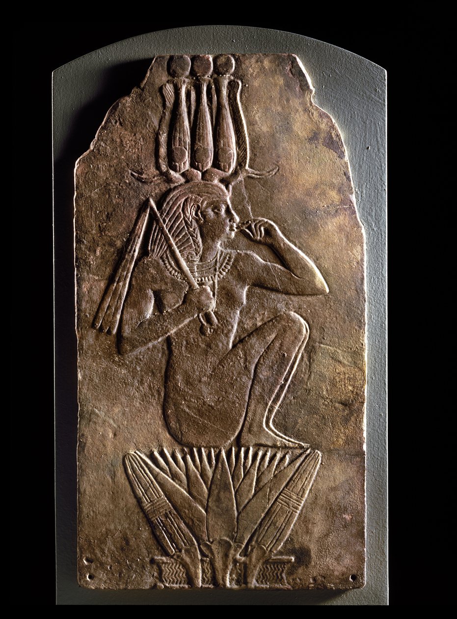 Tablica Iuput II jako bóg dziecka wyłaniający się z kwiatu lotosu (fajans) autorstwa Egyptian 23rd Dynasty