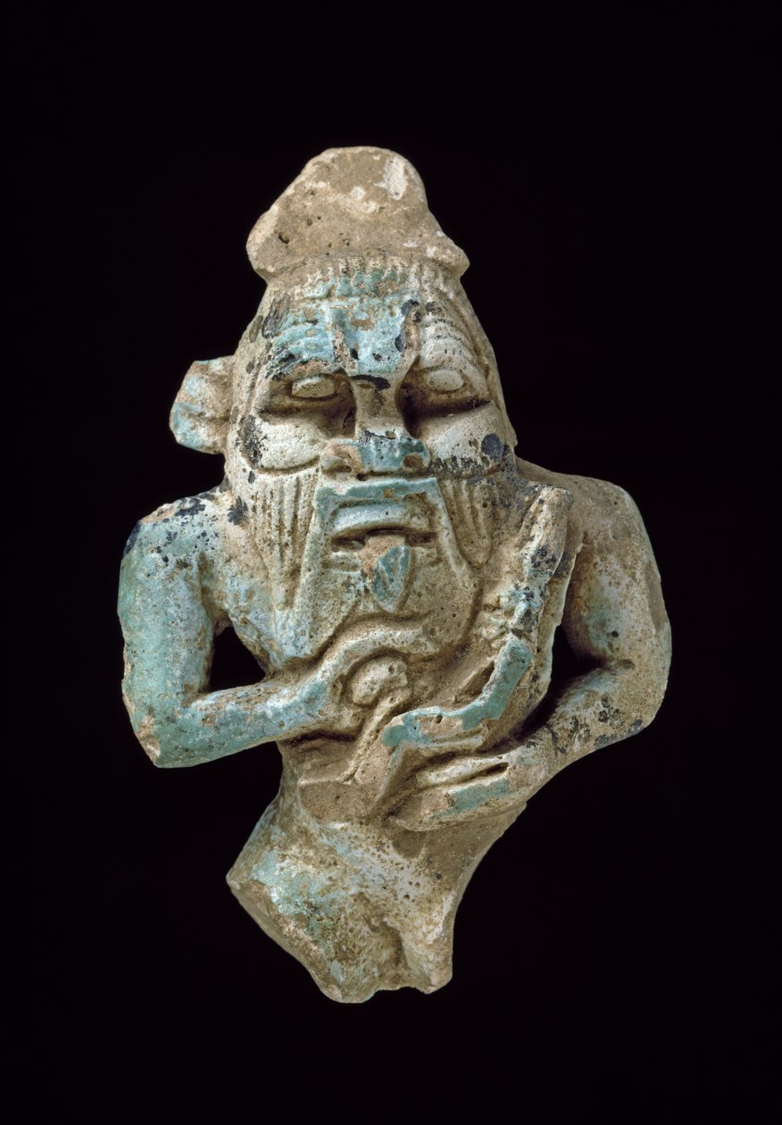 Fajansowy amulet Besa pielęgnującego Horusa, ok. 770-715 pne glazurowany fajans autorstwa Egyptian 25th Dynasty