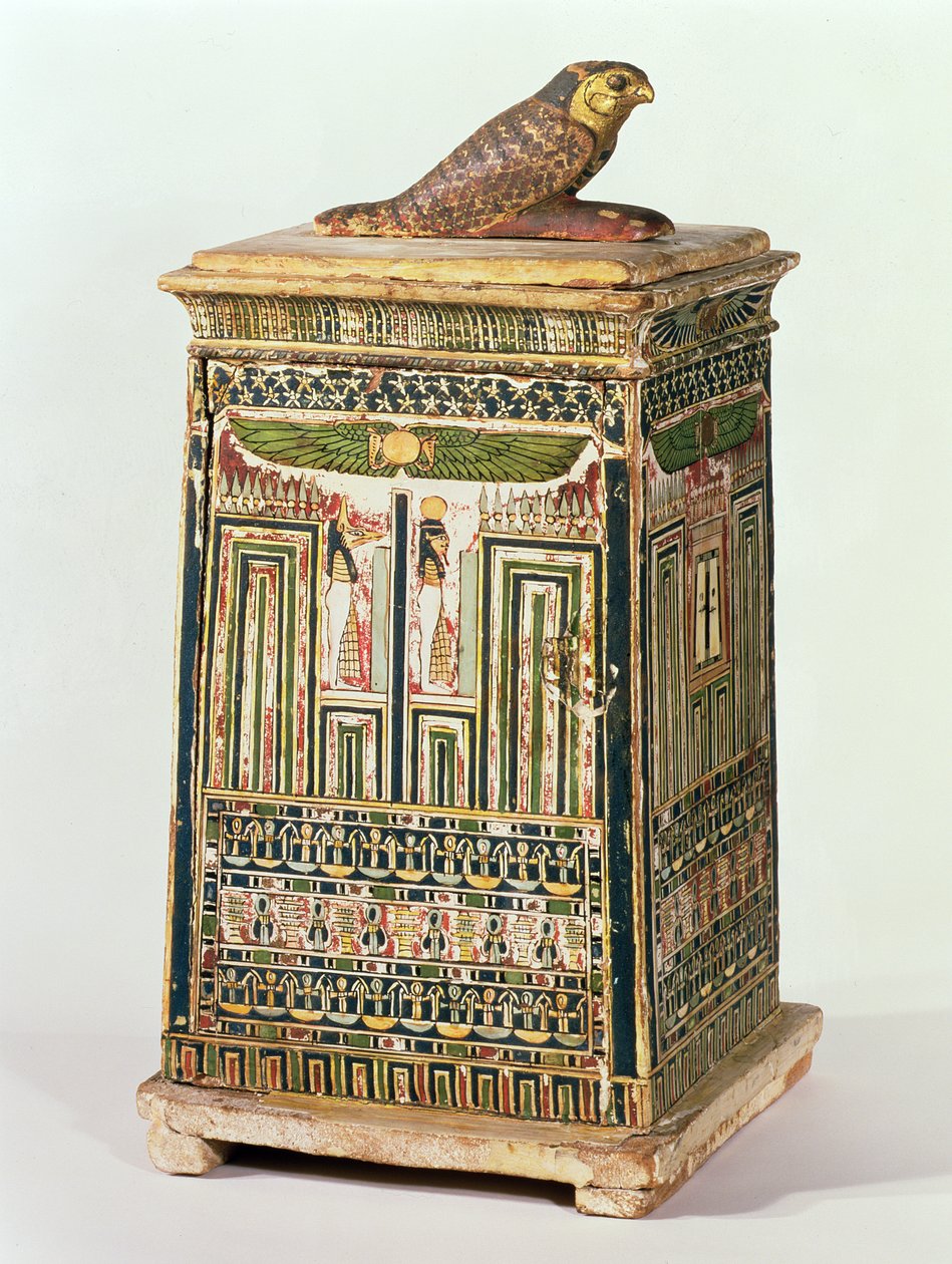 Pudełko na słój kanopski, z Sakkary, późny okres (drewno polichromowane i złocone) autorstwa Egyptian 26th Dynasty