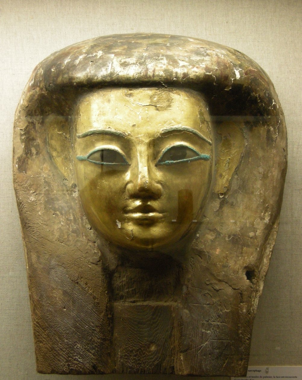 Głowa z sarkofagu, okres Sait (drewno palmowe ze złotym liściem) autorstwa Egyptian 26th Dynasty